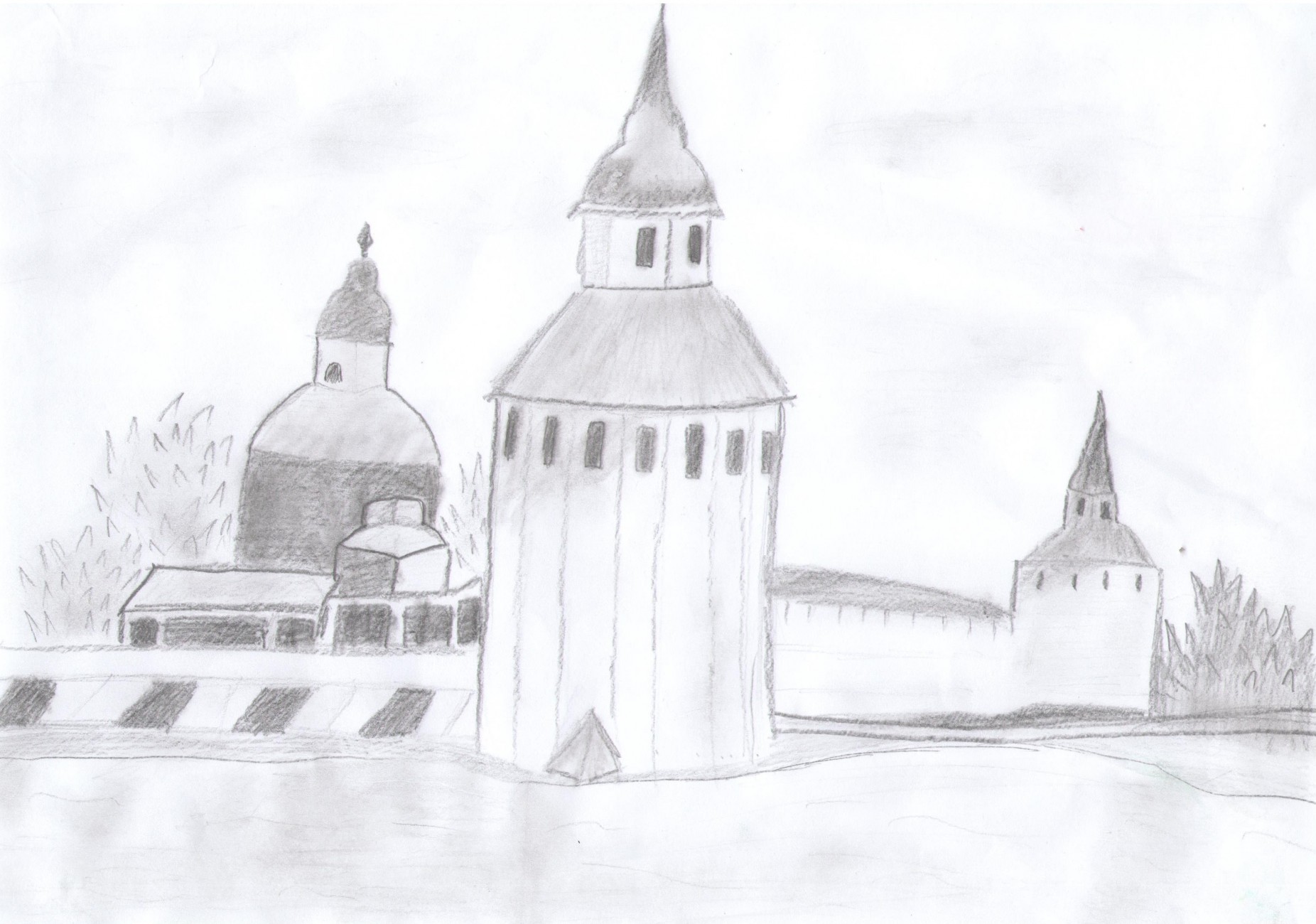 Рисунок монастырь карандашом